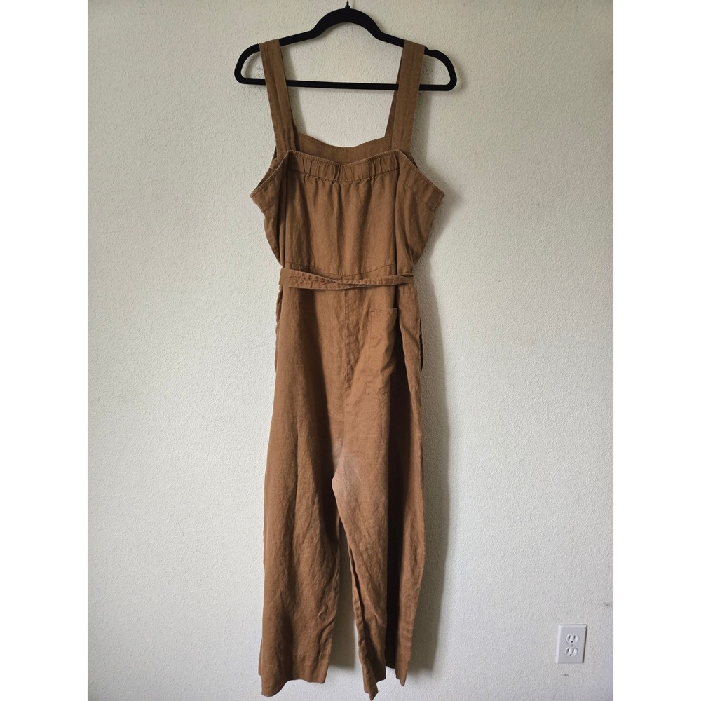 Quince 100% European Linen Square Neck Jumpsuit Brown XL Wide Leg Tie Waist - Picture 11 of 11